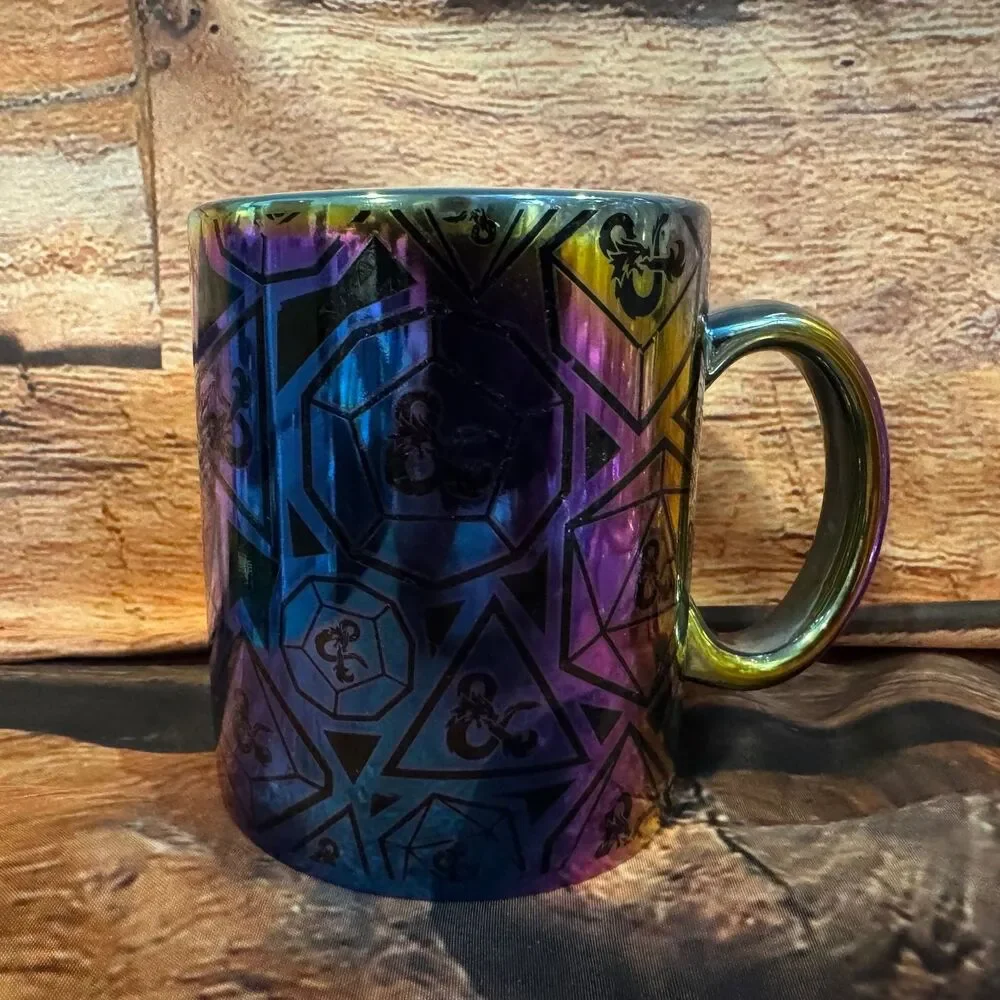 Dungeons & Dragons Mug Rainbow Iridescent 12oz Dice Pattern Ceramic Licensed